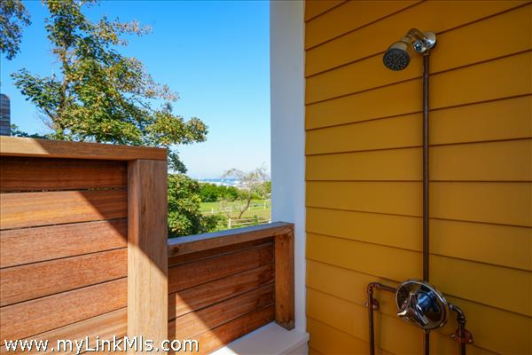 Outdoor Mahogany Shower with tremendous views!