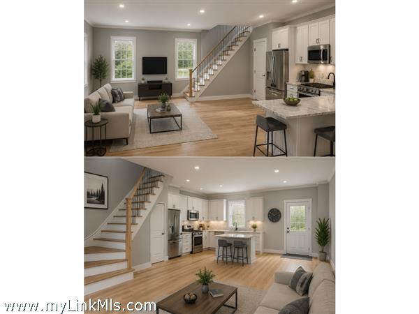 Empty 1 Stall Garage= 288 Square Feet with 2 AI generated images representing a finished lower level