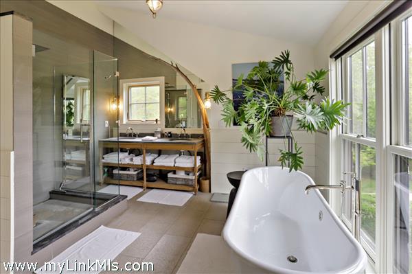 ..and glass enclosed shower and double sinks