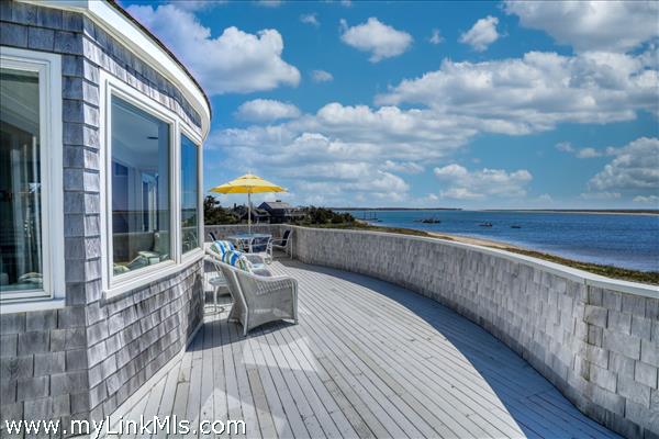 Expansive sun deck offering sweeping views of Katama Bay and South Beach.How