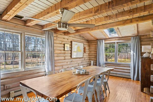 Dining room with new ceiling fan