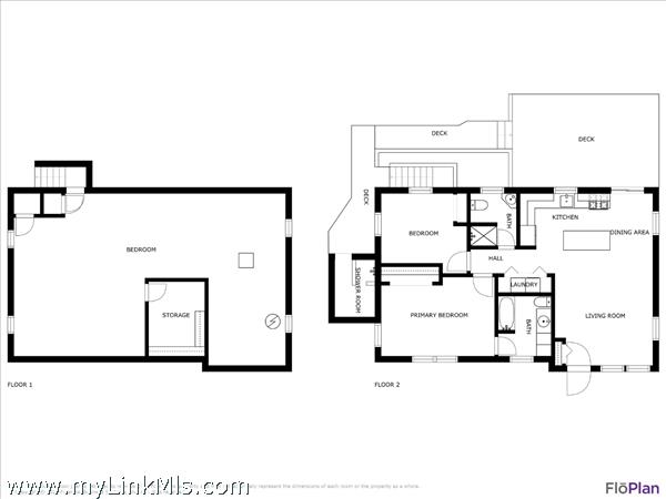 guest house floorplan with full basement, back deck - front porch is not shown here