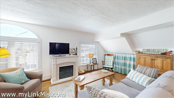 living area with electric fireplace