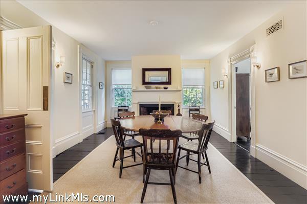 formal dining with another fireplace