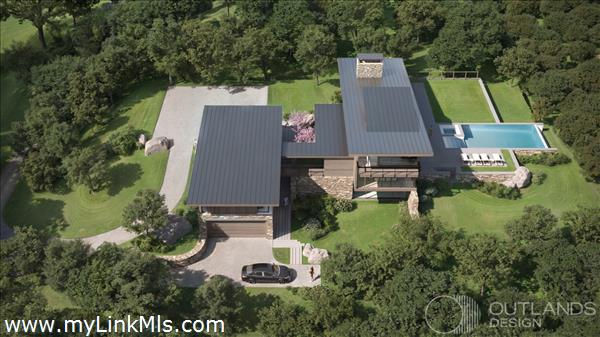 The architectural vision for a house include an infinity pool and landscaping.