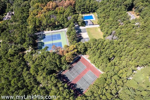 Aerial view of tennis courts & pool