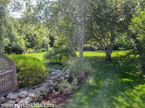 Side yard with beautiful mature plantings
