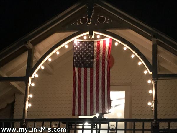 Front balcony lit for July 4th