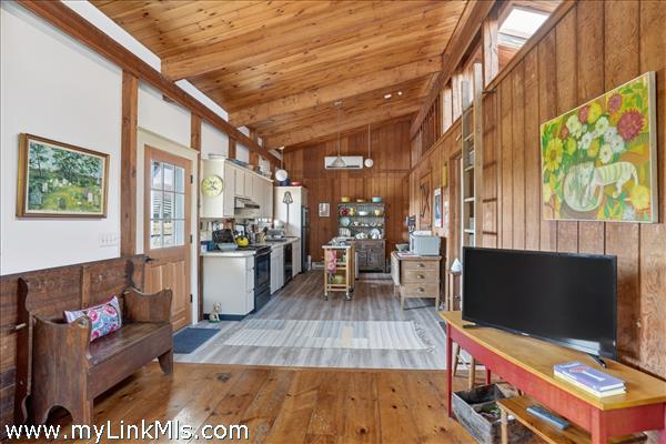 Warm wood details in the guest house.