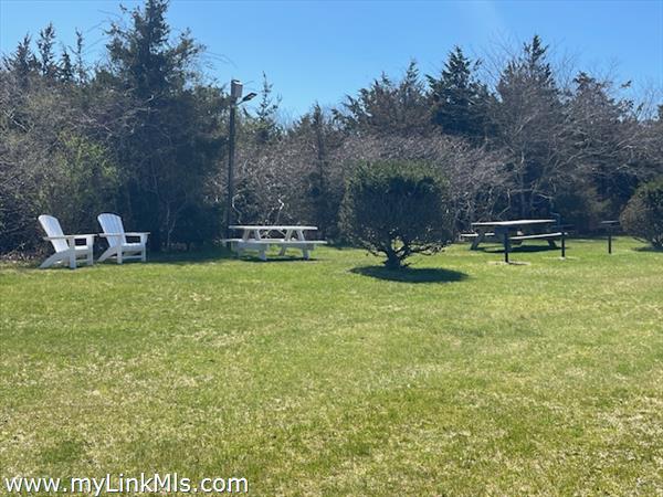 picnic tables, char grill area