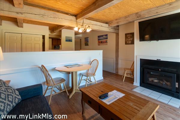 living room with gas fireplace